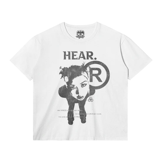 T-Shirt HEAR Streetwear Tee White Cotton T Shirt Classic Fit 180 GSM DTG Print