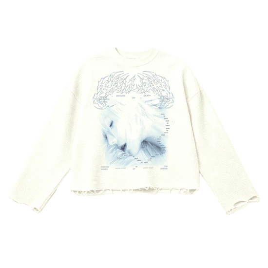 T-Shirt Return By Death Thermal Streetwear Unisex Waffle Cropped Long Sleeve Shirt 290 GSM Cotton Oversized Fit